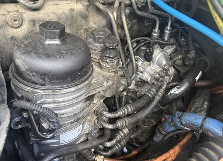 Replacement high-pressure fuel pump installed on a Detroit DD13 engine